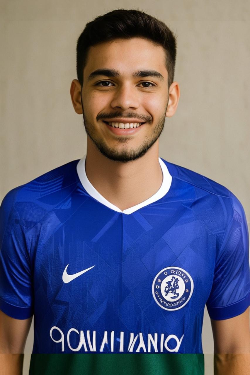 Homens sorrindo com a camisa do Chelsea